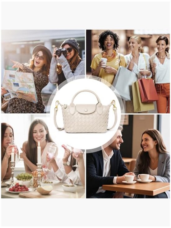 Hand Woven Vegan Leather Mini Crossbody Bag Top Handle Dumpling Purse - Picture 7 of 7